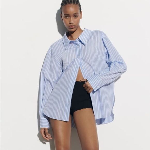 ZARA OVERSIZED STRIPED SHIRT WITH BUTTONS - Picture 4 of 12